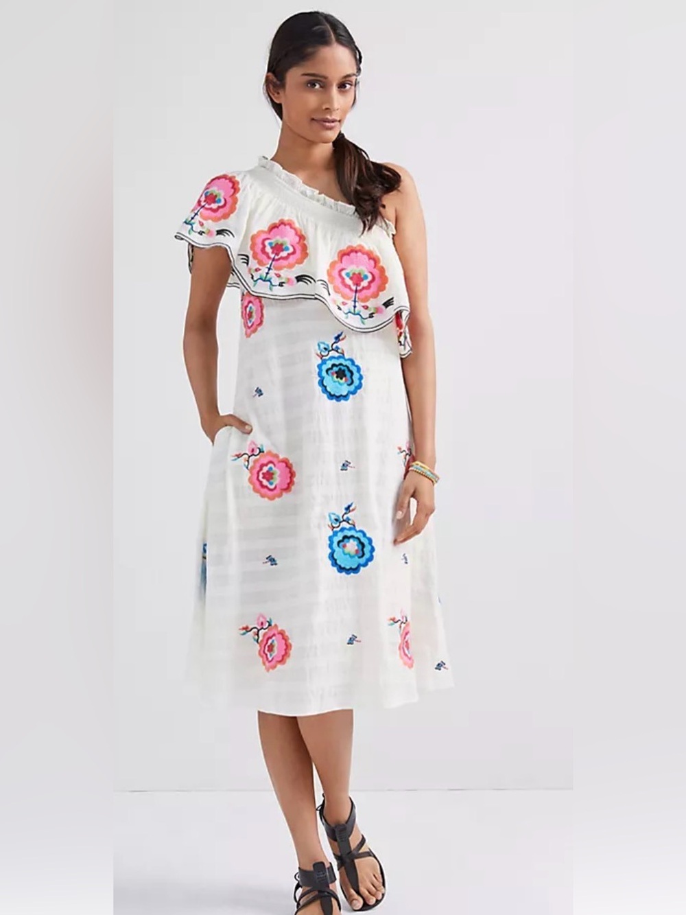 Plenty by Tracy Reese Anthropologie embroidered one shoulder dress M